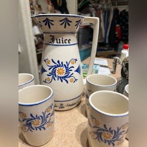 Ceramic Pitcher & 6 cups all hand painted made in Japan